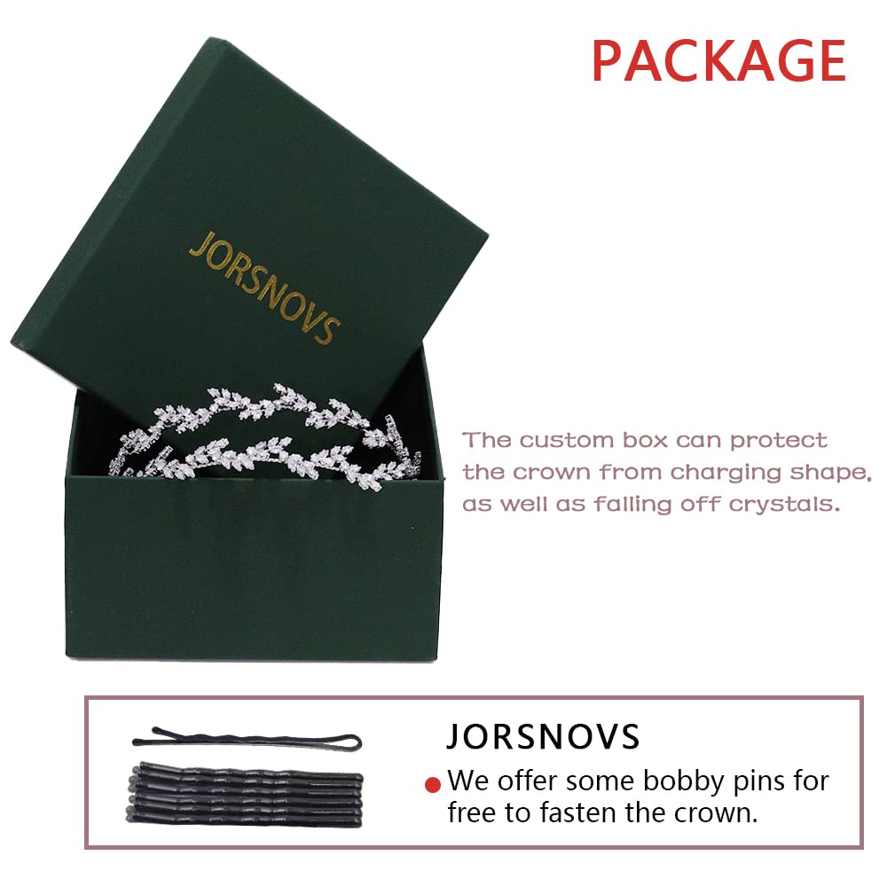 Jorsnovs Cubic Zirconia Double Layer Leaves Wedding Bride Headband Princess Bridal Zircon Tiaras Headwear for Women Prom Party Headpieces Hair Accessories