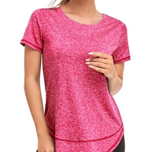 Abrooical Running Shirts Women Yoga Loose Fit Workout Tees for Women Short Sleeve Sports Tops Red XX-Large