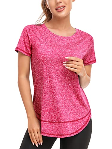 Abrooical Running Shirts Women Yoga Loose Fit Workout Tees for Women Short Sleeve Sports Tops Red XX-Large