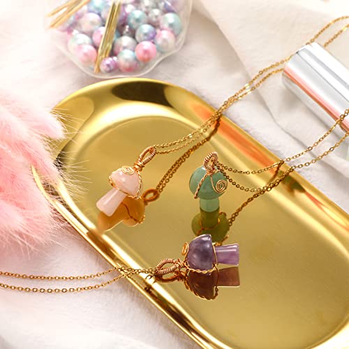 3 pieces Mushroom Gifts Mushroom Crystal Necklace for Women Pink Crystal Green Jade Amethyst Mushroom Jewelrys with Adjustable Link Chain for Wedding Party Gift