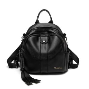 mn&sue black backpack purse for women small size leather backpack fashion shoulder bags rucksack (style - a)