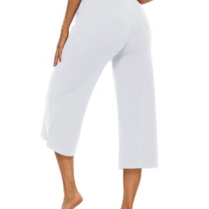 OYANUS Capris for Women Casual Summer Loose Comfy Drawstring Wide Leg Capri Pants with Pockets White-3XL