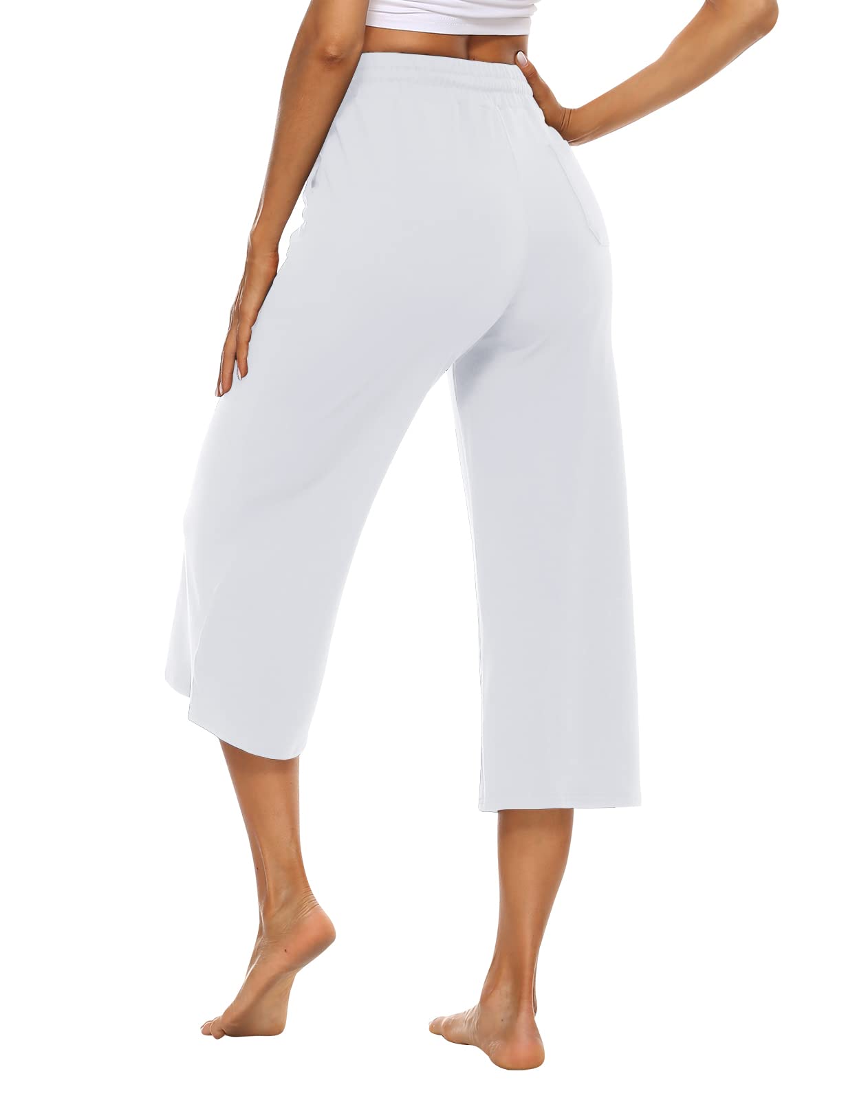 OYANUS Capris for Women Casual Summer Loose Comfy Drawstring Wide Leg Capri Pants with Pockets White-3XL