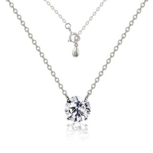 Raneecoco STUNNING FLAME 18K White Gold Plated Sterling Silver Cubic Zirconia Necklace for Women | 1 ct Simulated Diamond | Round CZ Solitaire Dainty Pendant Necklace, 40+5cm Chain