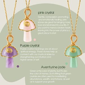 3 pieces Mushroom Gifts Mushroom Crystal Necklace for Women Pink Crystal Green Jade Amethyst Mushroom Jewelrys with Adjustable Link Chain for Wedding Party Gift