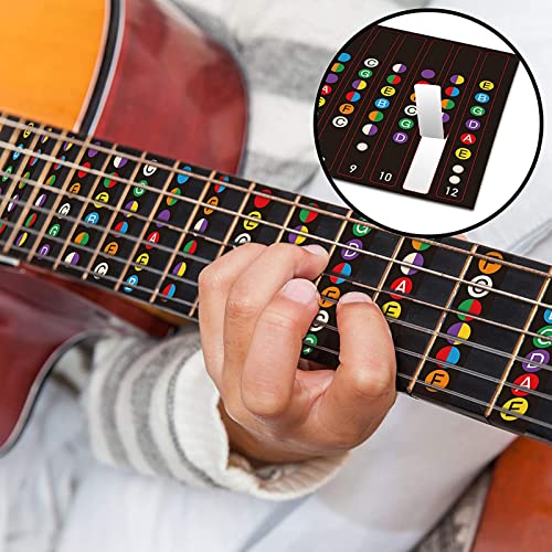 Guitar Fretboard Stickers,1pc Colorful Guitar Fretboard Note Decal with 1pc Guitar Fretboard Stickers Numbers and 2pc Guitar Pick for Beginner Learner Practice Fit 6 Strings Acoustic Electric Guitars…