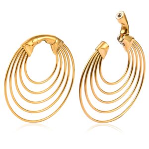 DOEARKO 2PCS Cool Hoops Ear Weights for Stretched Ears Gauges Ear Plugs Body Piercing Tunnels 316 Stainless Steel Hypoallergenic Body Jewelry (6mm(2G), Gold)