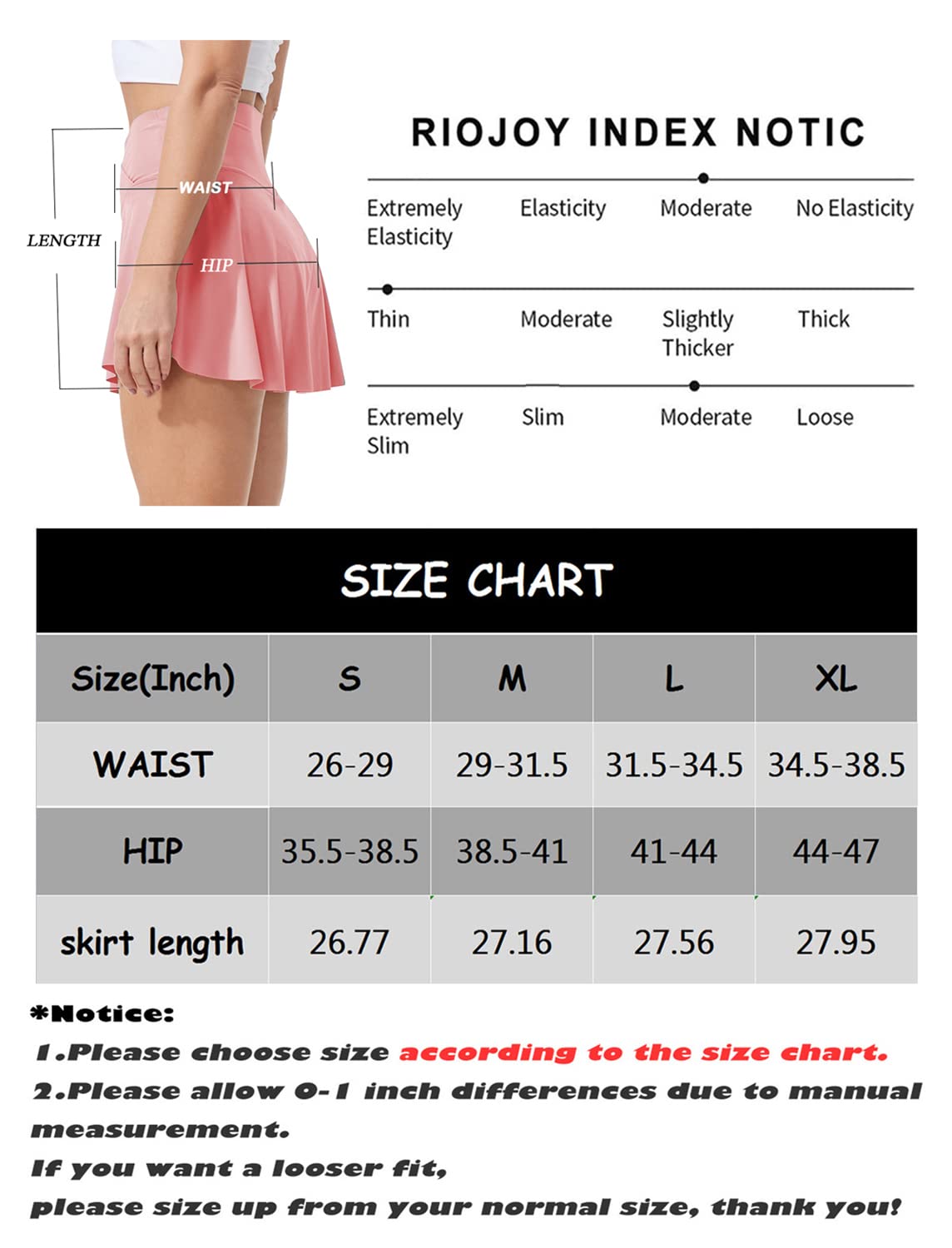 RIOJOY Tennis Skirts for Women with Pockets Inner Shorts Cross High Waisted Golf Athletic Running Workout Sports Outfits(A# V-Waist Pink,M)