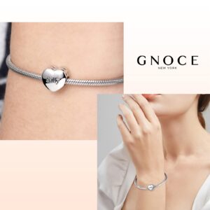 GNOCE Engravable Heart Charms For Bracelets Necklace 925 Sterling Silver Bead Charms For Mother's day Women Jewelry Gift