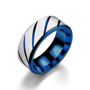 Band Rings for Men Stainless Steel Spinner- Ring Mens Trendy Ring Cool Ring Spinner-Rings Simple Turnable Frosted Color Fingering for Men Anxiety Rings Women Wedding Band Rings (Blue, 10)