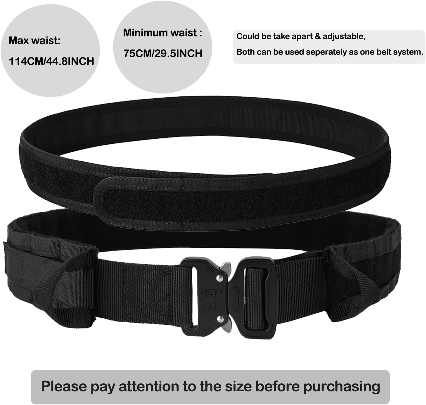 BOMTURN Battle Belt Tactical Belt with Accessories: Duty Belts Law Enforcement Combat Airsoft Police Belt with Pouches 7pcs