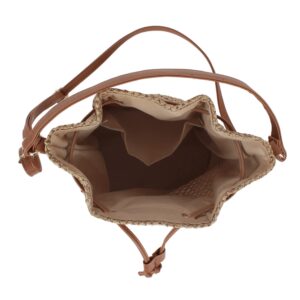 Van Caro Shoulder Bucket Bag Straw Tote StrawHandwoven Drawstring Beach/Crossbody Bag for Women,Light Coffee