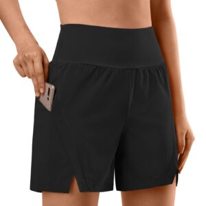 G4Free Athletic Running Shorts for Women Lightweight Quick Dry Workout Gym Shorts with Pockets 5" (Black, XXL)