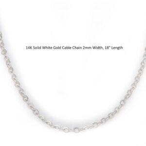 KOKAV 14K White Gold Cable Chain 2mm width and 18" length