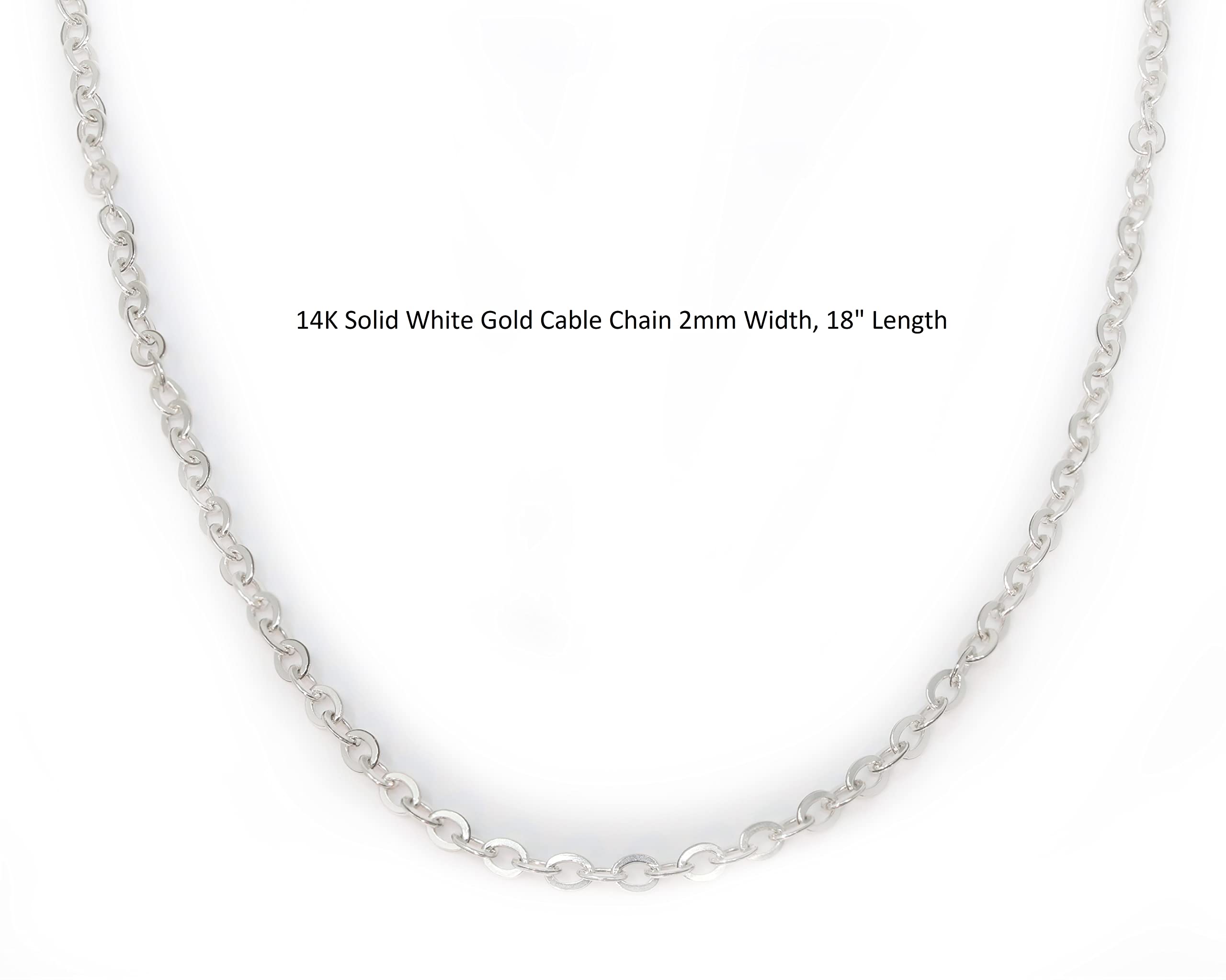 KOKAV 14K White Gold Cable Chain 2mm width and 18" length