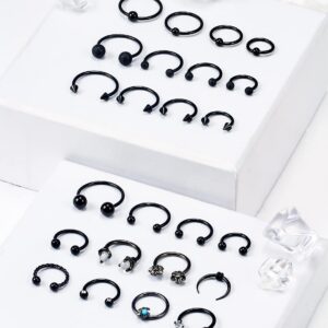 Yaalozei 16G Septum Rings Jewelry Stainless Surgical Steel Opal Flower Black Moon Septum Nose Lip Ring Hoop Earring Clicker Horseshoe Barbell Smiley Piercing Jewelry for Men Women 8mm 10mm 12mm 14mm