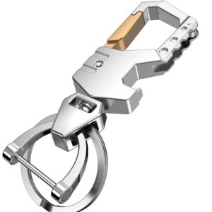 Mtverver Heavy Duty Key Chain with (1 key ring and 1 D-ring),Bottle Opener,Carabiner Car Key Chains (Silver)