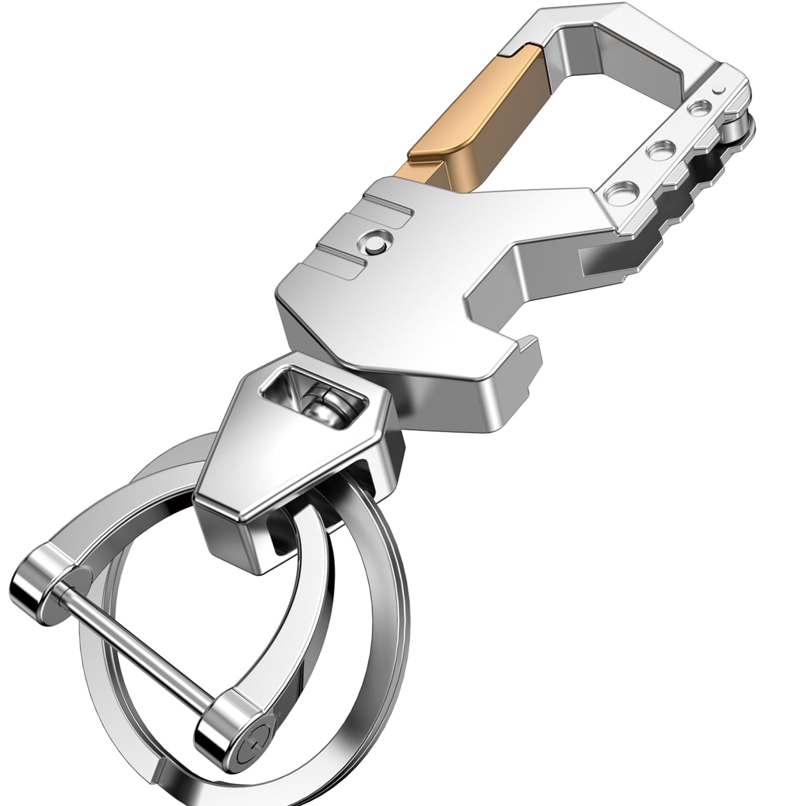 Mtverver Heavy Duty Key Chain with (1 key ring and 1 D-ring),Bottle Opener,Carabiner Car Key Chains (Silver)