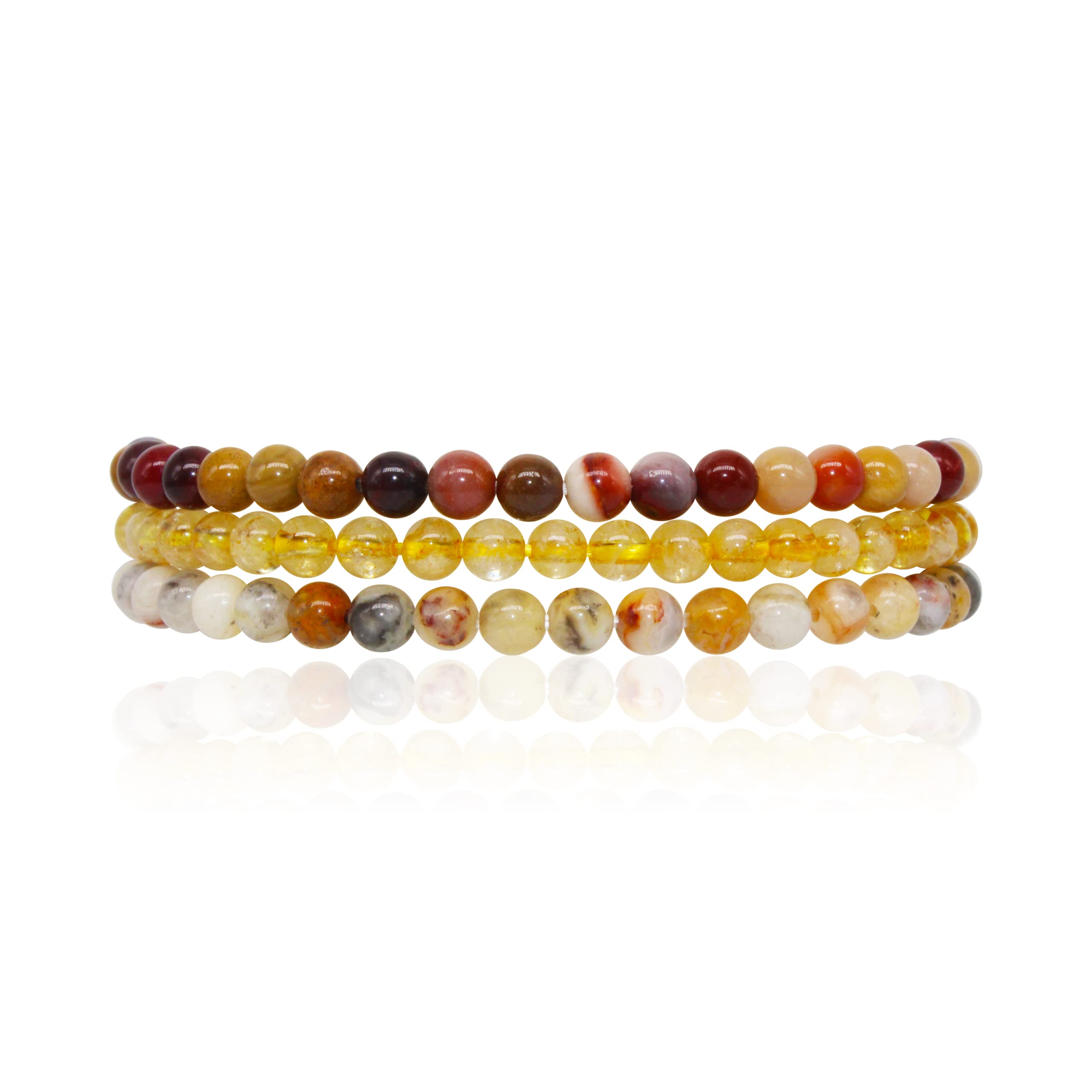 Joy Happiness Attract Positive Energy Stackable Beaded Gemstone Crystal Bracelet Set - Solar Plexus - Citrine, Crazy Lace Agate, Mookaite