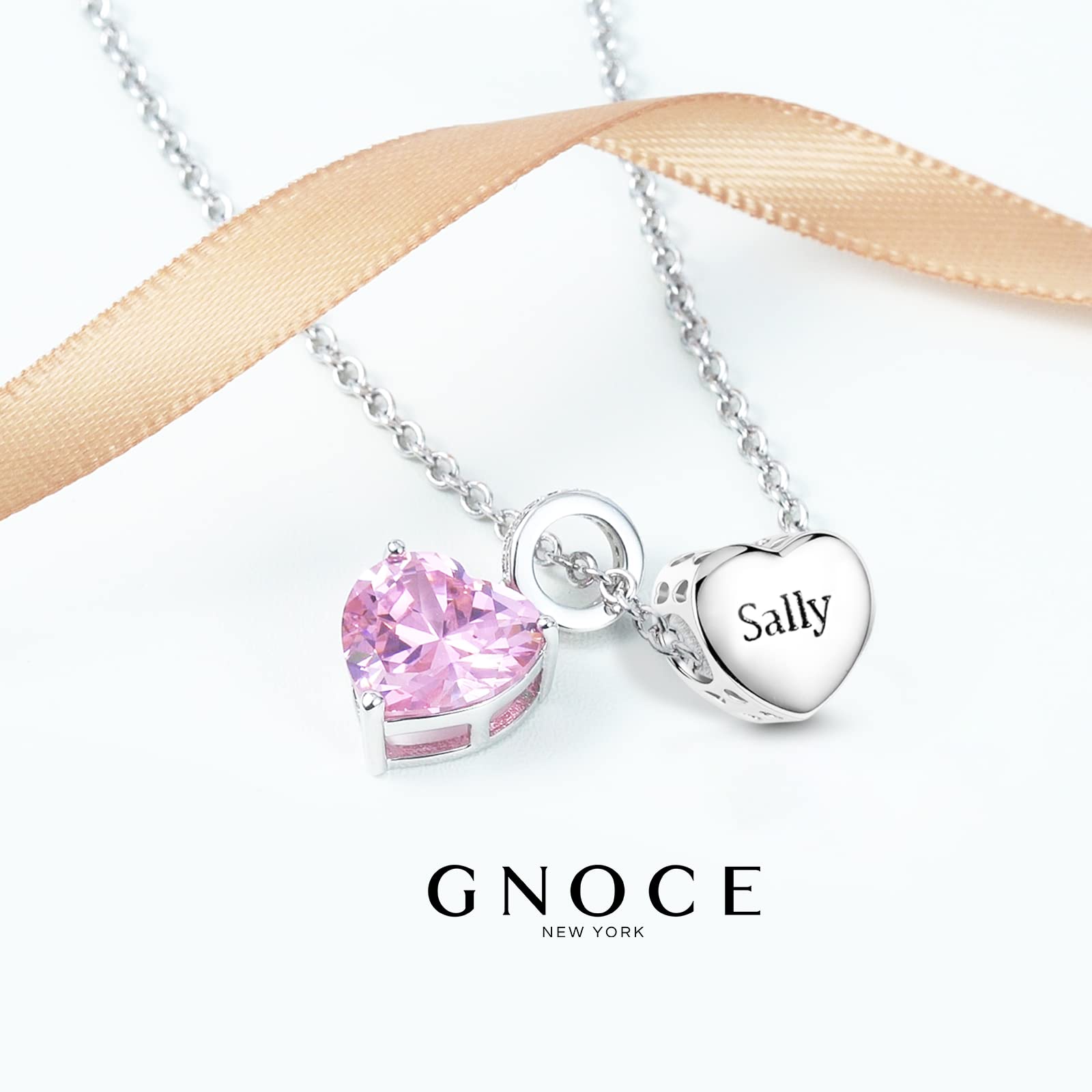 GNOCE Engravable Heart Charms For Bracelets Necklace 925 Sterling Silver Bead Charms For Mother's day Women Jewelry Gift