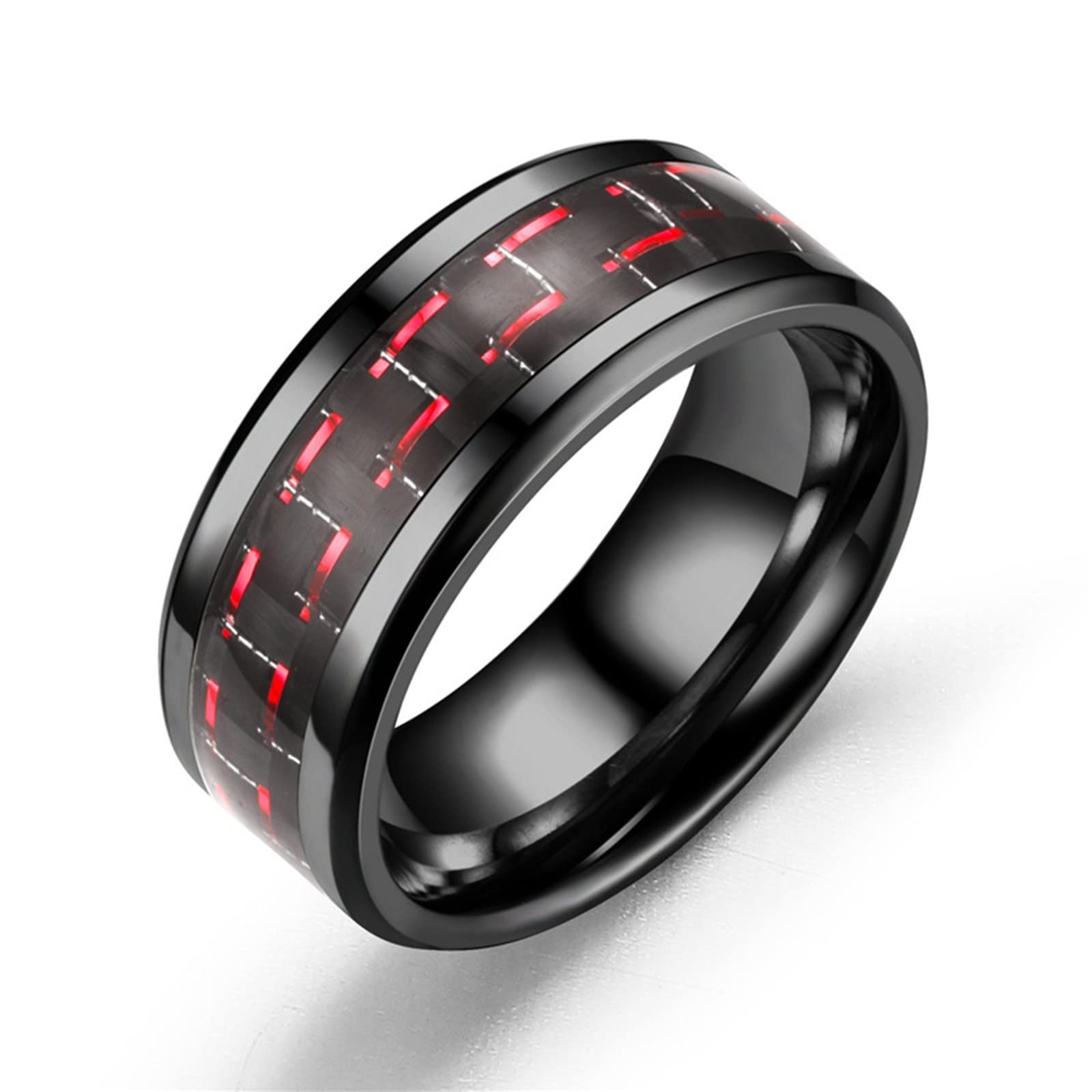 Stainless Steel Band Rings for Men Spinner-Ring Wide Rings Set Mens Black Ring Cool Ring Spinner- Rings for Men Anxiety Rings Women Wedding Band Rings (7, Red)