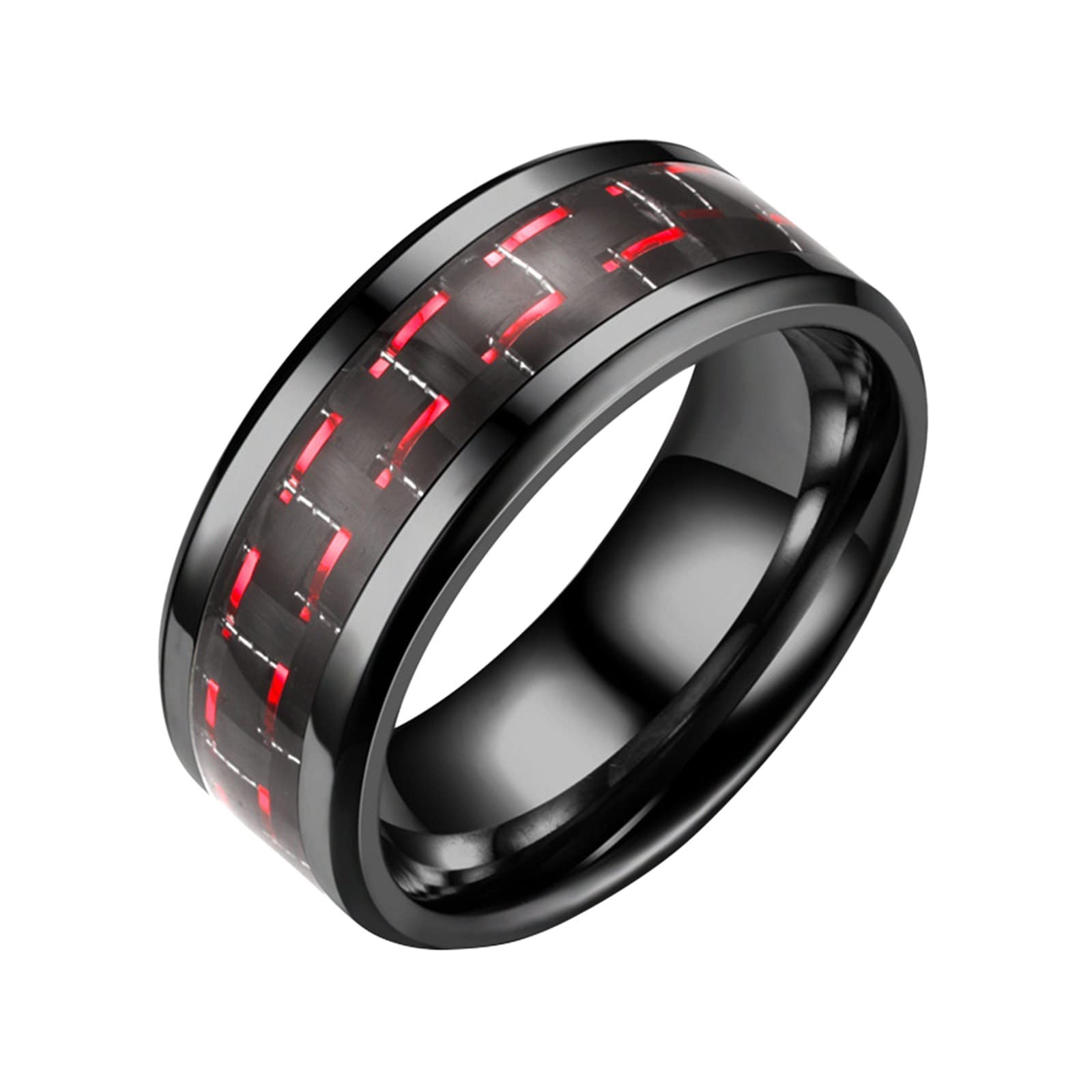 Stainless Steel Band Rings for Men Spinner-Ring Wide Rings Set Mens Black Ring Cool Ring Spinner- Rings for Men Anxiety Rings Women Wedding Band Rings (7, Red)