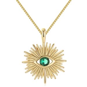 OXOXEYE Evil Eye Necklace Dainty Gold Necklace for Women 18K Gold Plated Necklace Cute CZ Eye Sun Ray Pendant Necklace