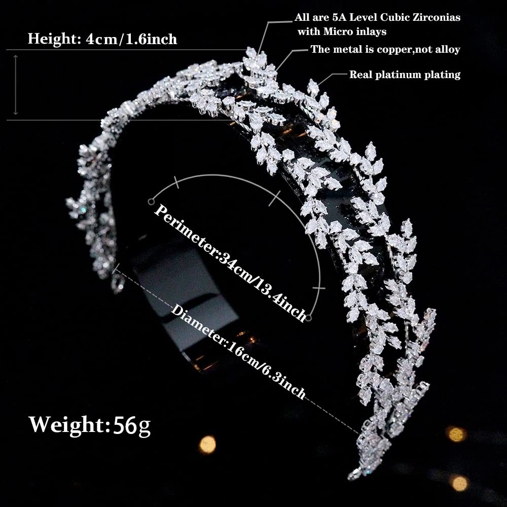 Jorsnovs Cubic Zirconia Double Layer Leaves Wedding Bride Headband Princess Bridal Zircon Tiaras Headwear for Women Prom Party Headpieces Hair Accessories