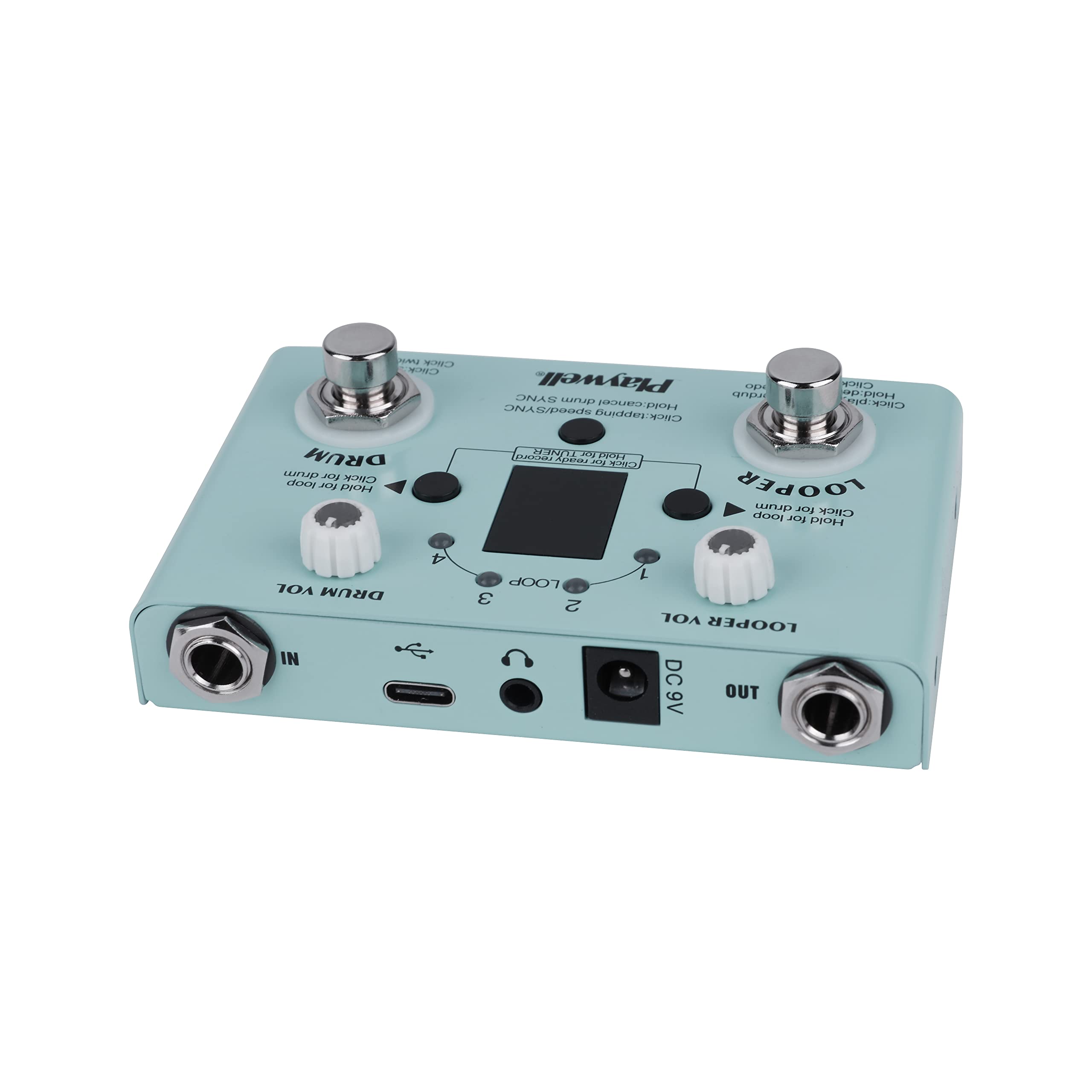 Playwell Drum Machine Looper with Tuner - 11 Minutes Looper 30 Drums - Link app to customize, edit and share drum codes - two kinds of power supply - Headphone Jack，digital display，LED indicator