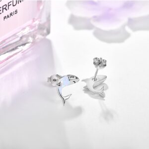 Shark Earrings for Women 925 Sterling Silver Opal Stud Earrings Cute Animal Earrings Shark Jewelry Gifts Christmas Gifts