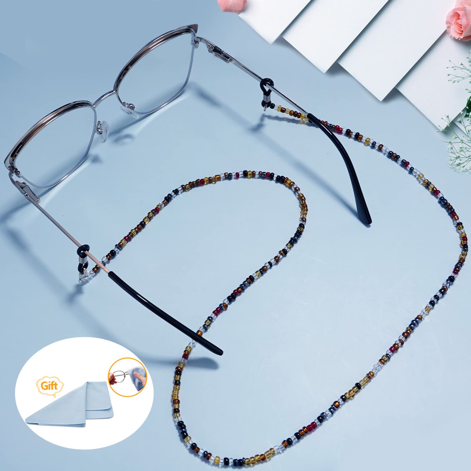 BILIONE 4 PCS Acrylic Beaded Eyeglass Chains for Women Girls, Glasss Holder Strap, Premium Eye glasses Hanger Keeper Around Neck, Fashion Eyewear Accessory, Face Mask Chain Lanyard