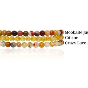 Joy Happiness Attract Positive Energy Stackable Beaded Gemstone Crystal Bracelet Set - Solar Plexus - Citrine, Crazy Lace Agate, Mookaite