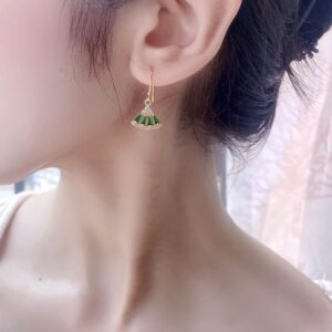 MOMOCAT 18K Gold Plated Triangle Small Emerald Green and Gold Statement Fringe Hanging Chandelier Rhinestone Drop Earrings for Women Jewelry Dangle Fashion