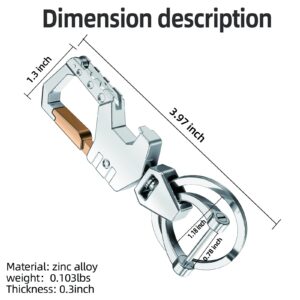 Mtverver Heavy Duty Key Chain with (1 key ring and 1 D-ring),Bottle Opener,Carabiner Car Key Chains (Silver)