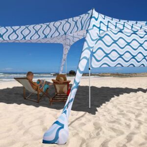 Beach Sunshade with Side Wall Shade Windproof Design,Sun Shelter UPF50+ Portable Family Canopy Tent Anchors 10x10 FT 4 Poles Pop Up Outdoor Shelter for Beach,Backyard and Picnics