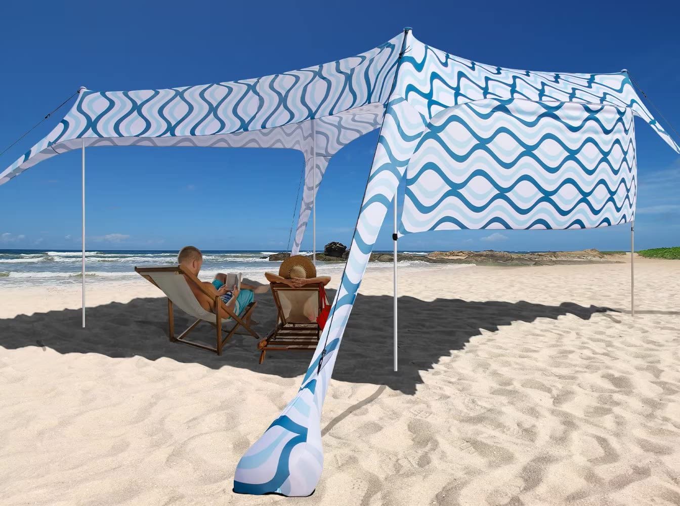 Beach Sunshade with Side Wall Shade Windproof Design,Sun Shelter UPF50+ Portable Family Canopy Tent Anchors 10x10 FT 4 Poles Pop Up Outdoor Shelter for Beach,Backyard and Picnics