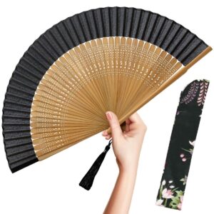 omytea folding hand fan for women - foldable chinese japanese vintage bamboo silk fan - for hot flash, church, edm, music festival, party, dance, performance, decoration, gift (sexy bamboo)