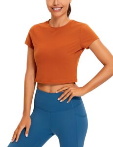 crz yoga butterluxe short sleeve shirts for women high neck crop tops basic fitted t-shirt gym workout top willow large