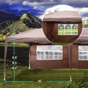 BELANITAS 10x20 Canopy Tent with 4 Walls Folding Tent,Two Doors and Two Windows Pop Up Canopy,Adjustable Height Pop Up Canopy Tent,Outdoor Party Tents for Events,Brown