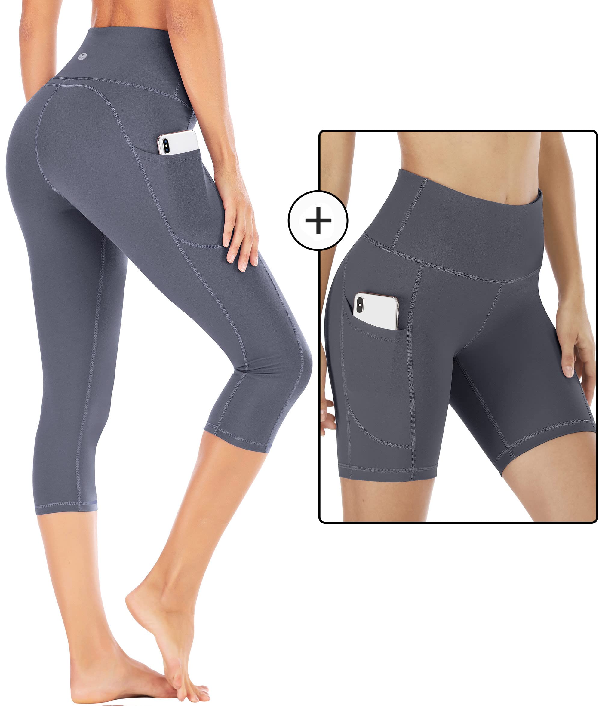 IUGA Premium Pants Set (Size Medium)- includes 1 Capri Leggings for Women with Pockets，1 Biker Shorts Women with Pockets Workout Yoga Shorts