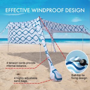 Beach Sunshade with Side Wall Shade Windproof Design,Sun Shelter UPF50+ Portable Family Canopy Tent Anchors 10x10 FT 4 Poles Pop Up Outdoor Shelter for Beach,Backyard and Picnics