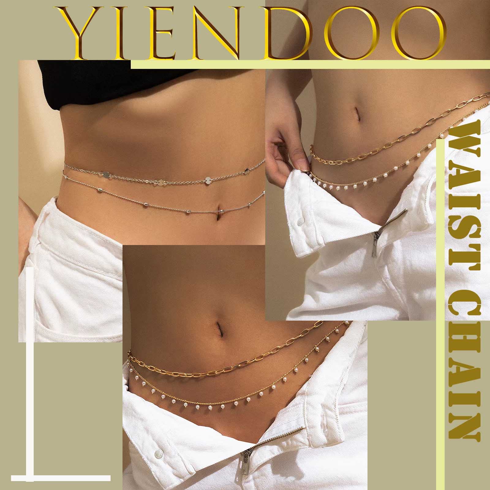 YienDoo Sexy Seashell Waist Chain Boho Star Shell Conch Pendant Body Chain Bikini Chain Belly Chain Belt Chain Stomach Chain Fashion Gold Body Jewelry Chain Gifts for Women and Girls