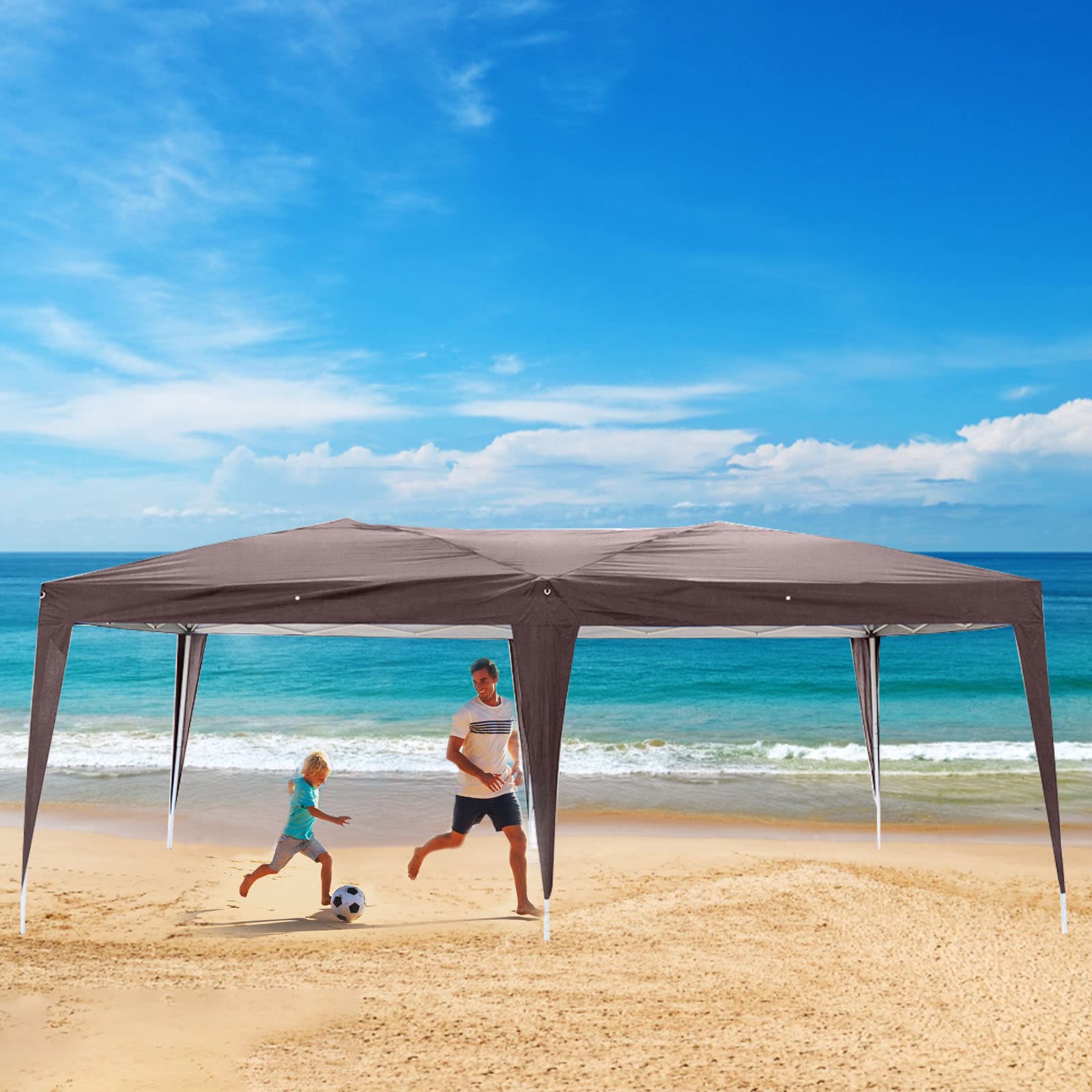 BELANITAS 10x20 Canopy Tent with 4 Walls Folding Tent,Two Doors and Two Windows Pop Up Canopy,Adjustable Height Pop Up Canopy Tent,Outdoor Party Tents for Events,Brown