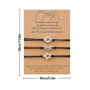 GUMOTCY 3 PCS Friendship Bracelets for 3 Best Friend Couples with Moon Sun Star Adjustable Handmade Cord Relationship Bracelets