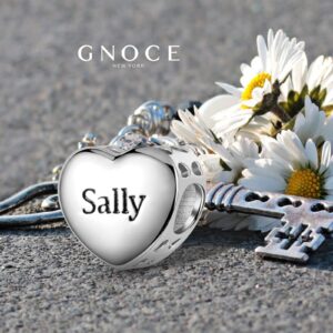 GNOCE Engravable Heart Charms For Bracelets Necklace 925 Sterling Silver Bead Charms For Mother's day Women Jewelry Gift