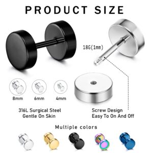 FIBO STEEL 15 Pairs Fake Gauge Earrings for Men Women Stainless Steel Stud Earrings Cheater Plug Earrings Faux Gauges Ear Tunnel Set 4/6/8mm