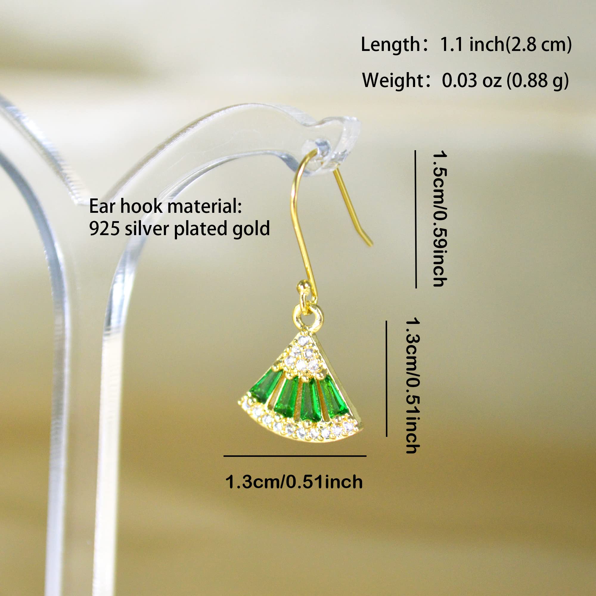 MOMOCAT 18K Gold Plated Triangle Small Emerald Green and Gold Statement Fringe Hanging Chandelier Rhinestone Drop Earrings for Women Jewelry Dangle Fashion