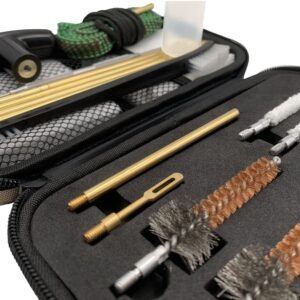 APCHYWELL Rifle Pistol Gun Cleaning Kit for 22LR .22 Cal with Gun Snakes, Bore Chamber Brushes, 32inch Brass Cleaning Rod, Cotton mop, in Compact Zippered Case