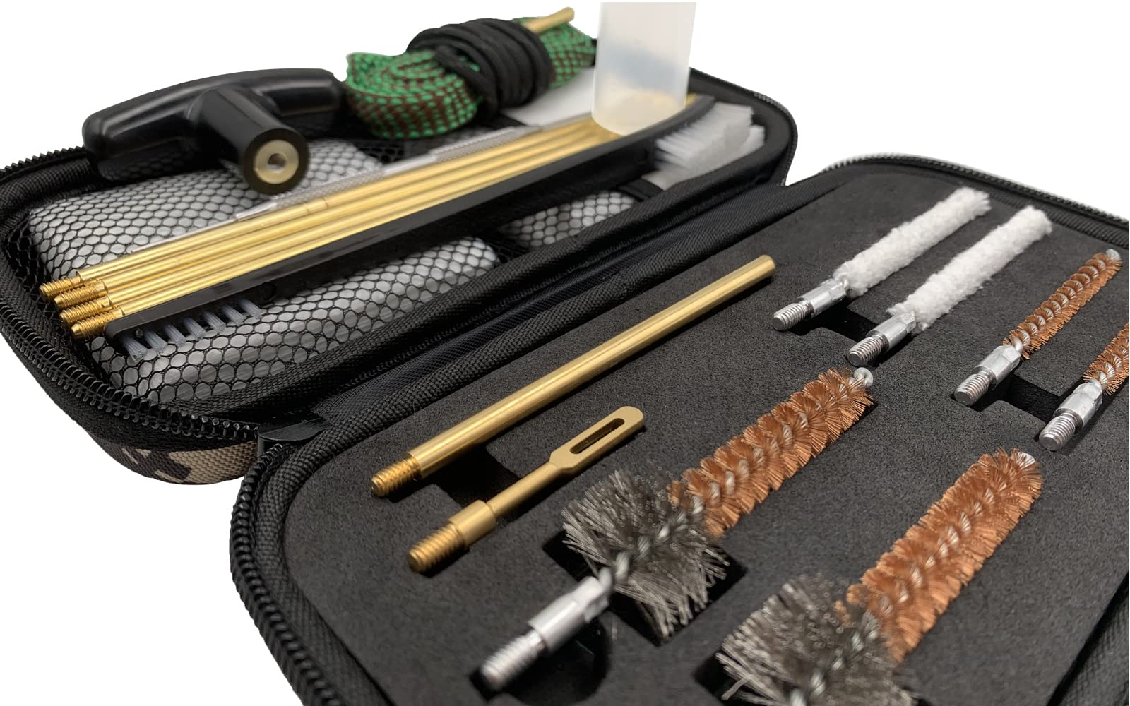 APCHYWELL Rifle Pistol Gun Cleaning Kit for 22LR .22 Cal with Gun Snakes, Bore Chamber Brushes, 32inch Brass Cleaning Rod, Cotton mop, in Compact Zippered Case