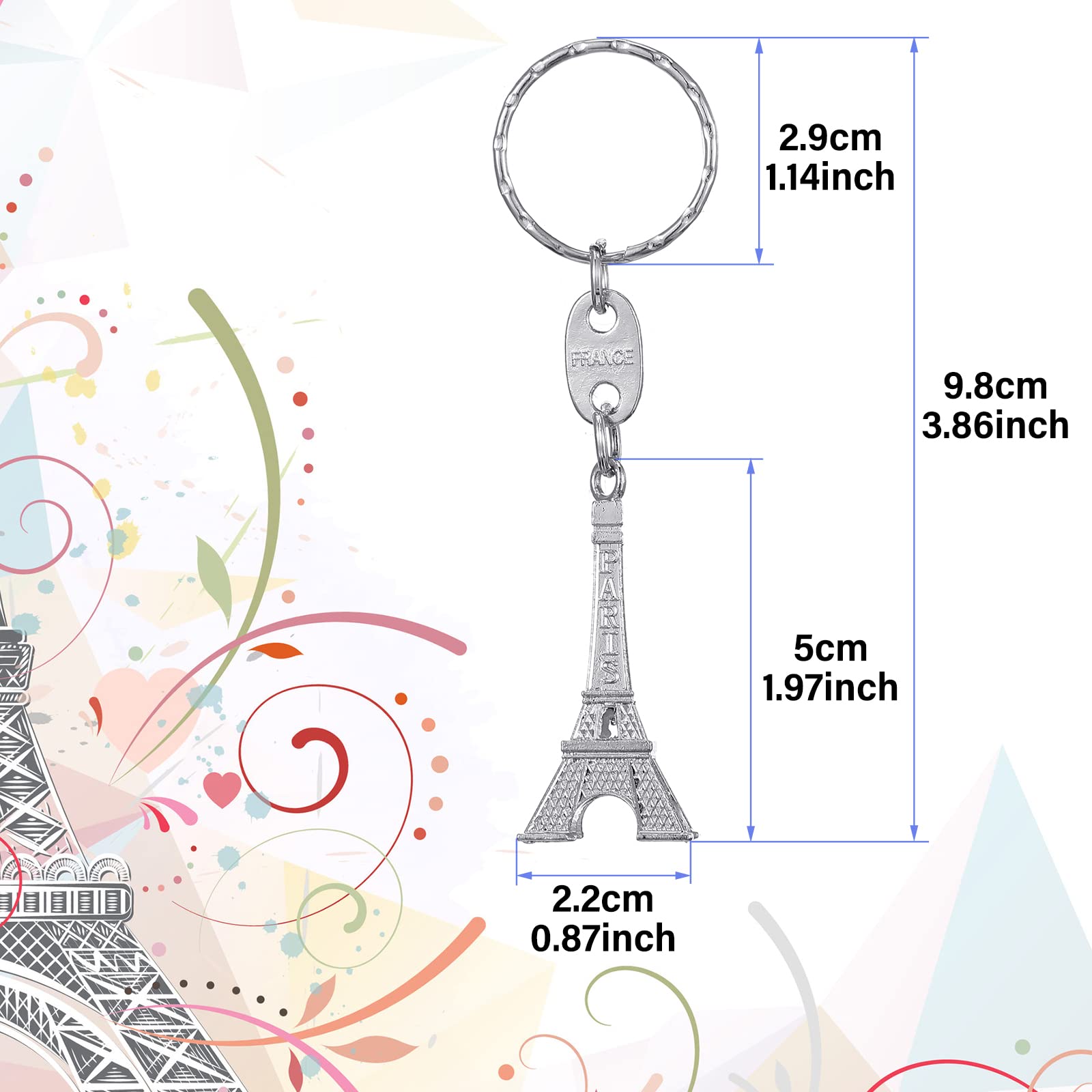 Inbagi 50 Pieces Eiffel Tower Keyring Paris Eiffel Tower Keychains Silver Retro French Souvenirs Keychains Eiffel Tower Keychain Bulk for Home Jewelry Birthday Table Graduation Thank You Gifts